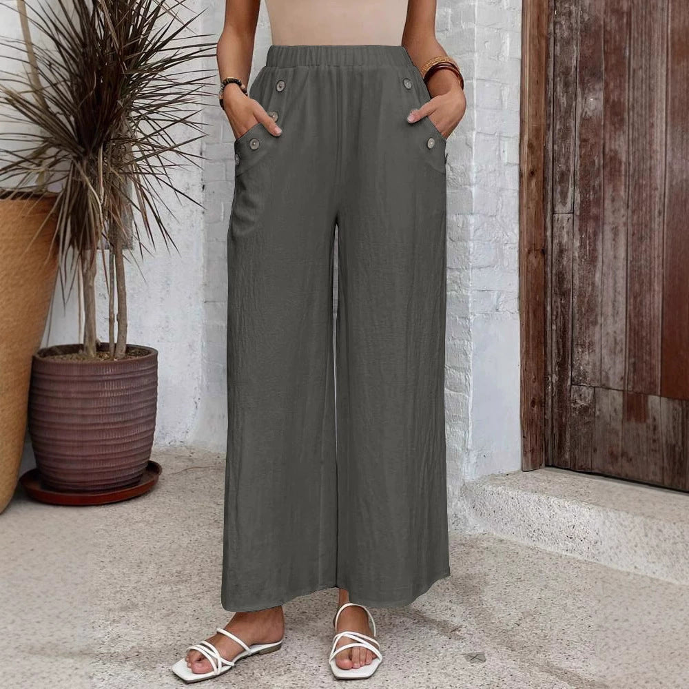 Women's Cropped Pants – Wide Legs – Elastic Waist – Breathable Casual Fit