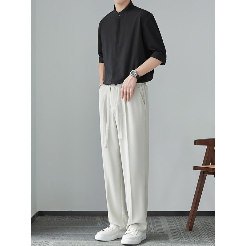 Men's Shirt – Relaxed Fit – Linen Look – Mao Collar – Concealed Button Closure