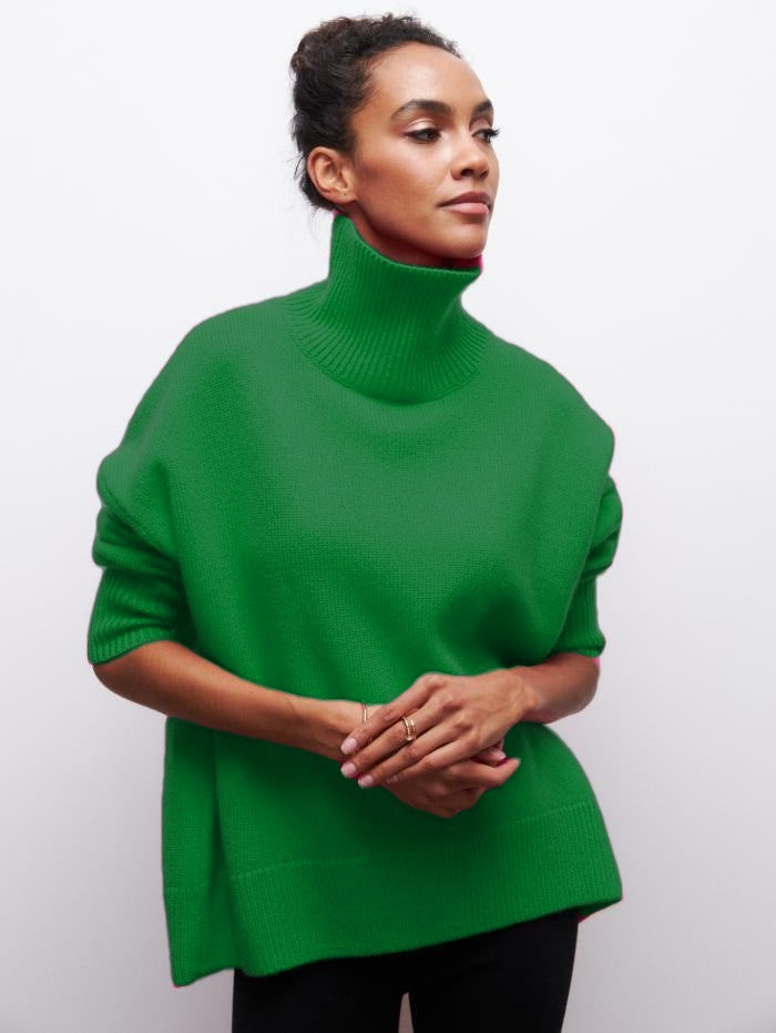 Women's Turtleneck – Oversized Fit – Soft Knit – Ribbed Edges