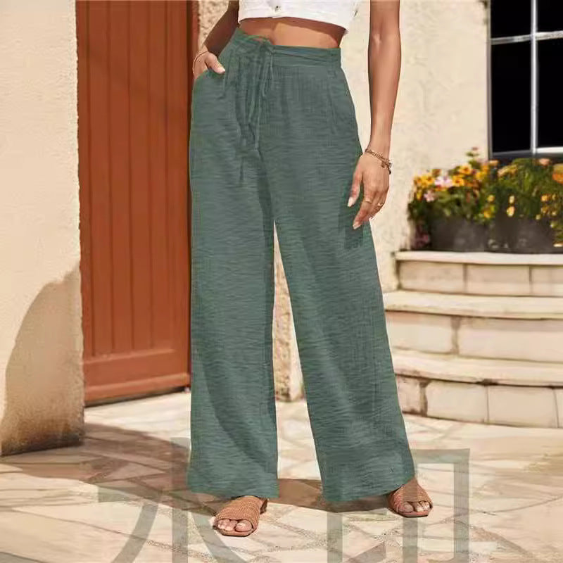 Women's Pants – Wide Legs – Relaxed Fit – Elastic Waist – Breathable Comfort
