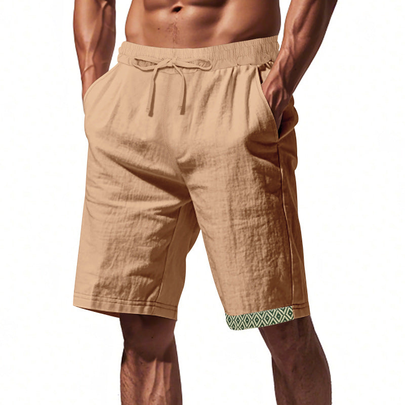 Men's Shorts – Linen – Loose Fit – Drawstring Waist – Boho Finish – With Pockets