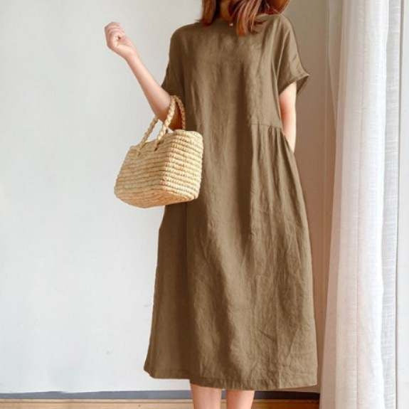 Ladies midi dress – Loose fit – Breathable material – Short sleeve – Casual style