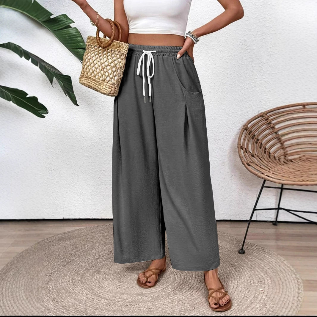 Women's Pants – Wide Leg – Breathable Material – Elastic Waist – Full Length
