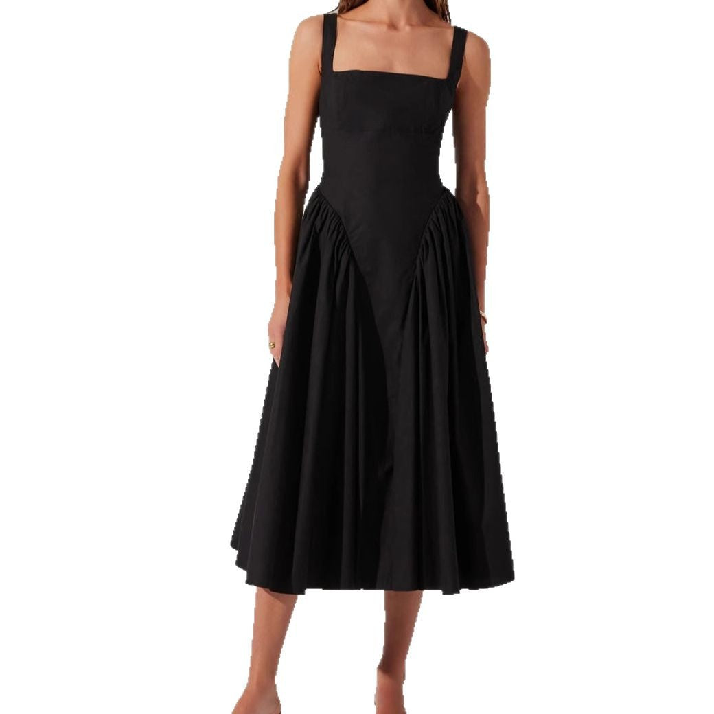 Women's Midi Dress – A-line Fit – Open Back with Bow – Square Neck – Airy Fabric