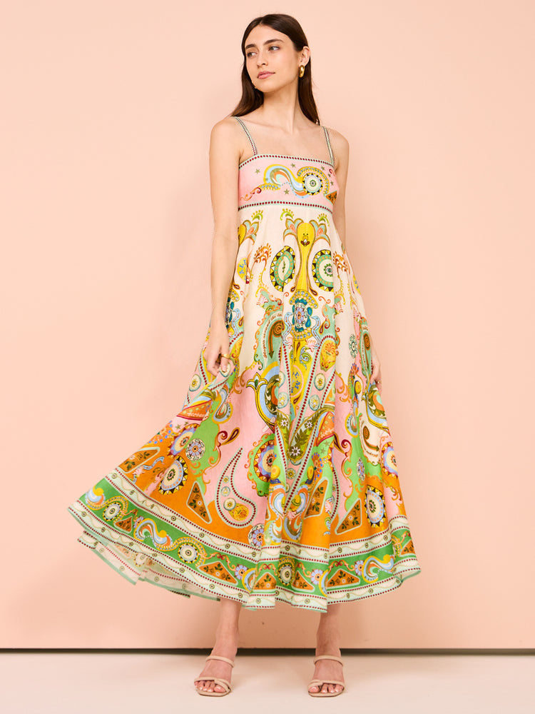 Ladies midi dress – A-line fit – Smocked bodice – Spaghetti straps – Airy cotton