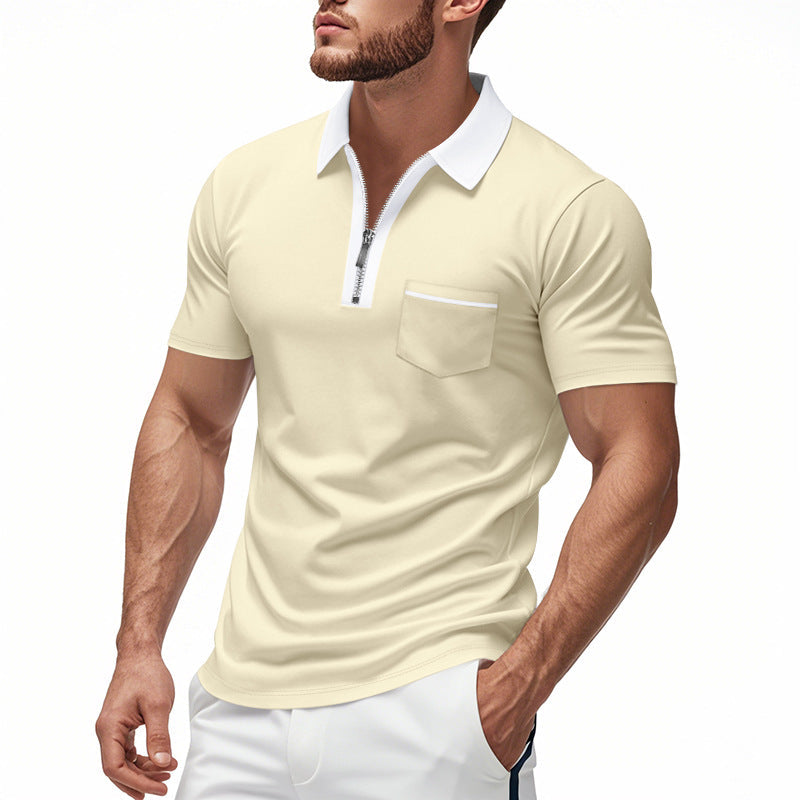 Men's polo shirt – Slim fit – Cotton blend – Zip collar – Casual style