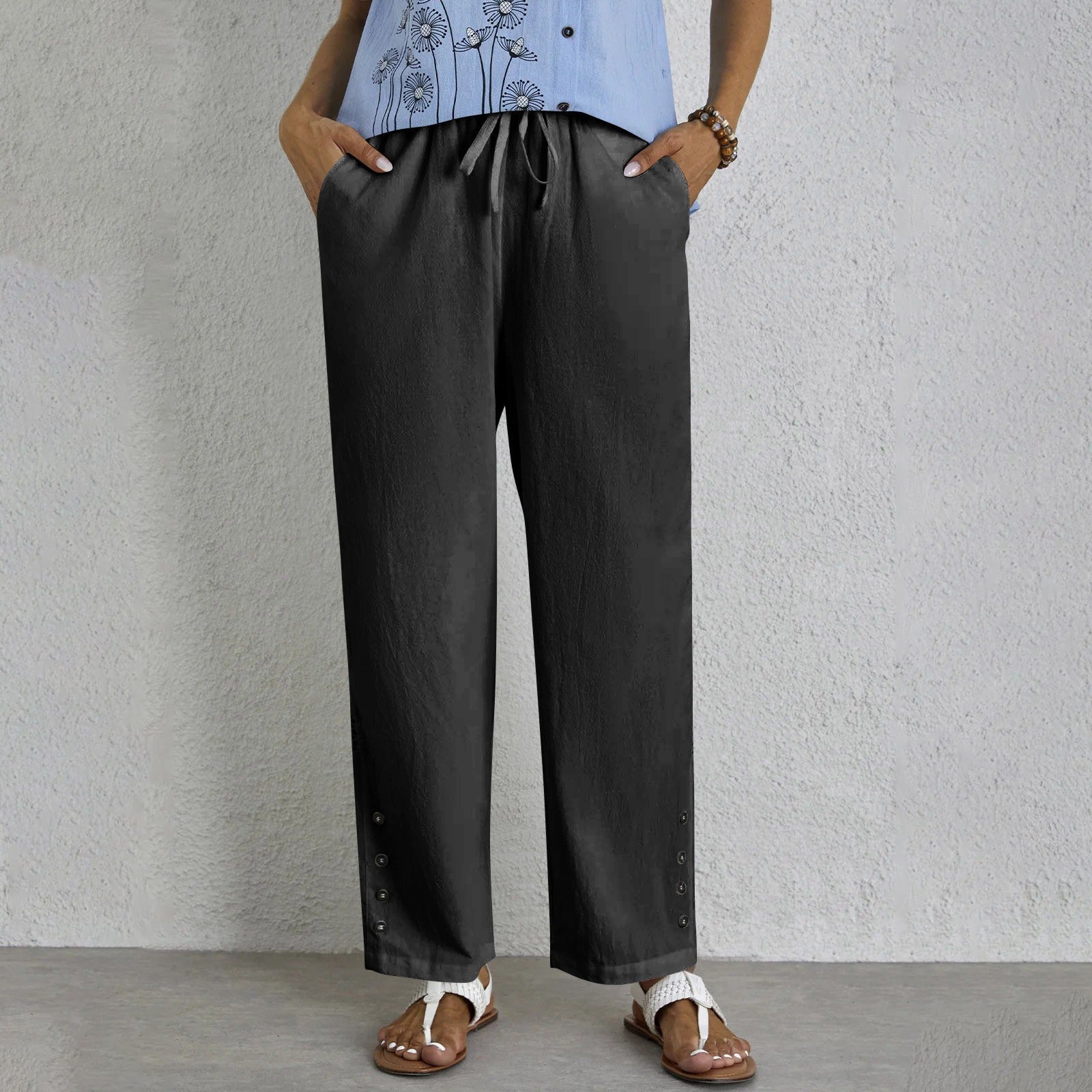 Ladies Pants – Relaxed Fit – Straight Legs – Breathable – Drawstring Waist – Full Length