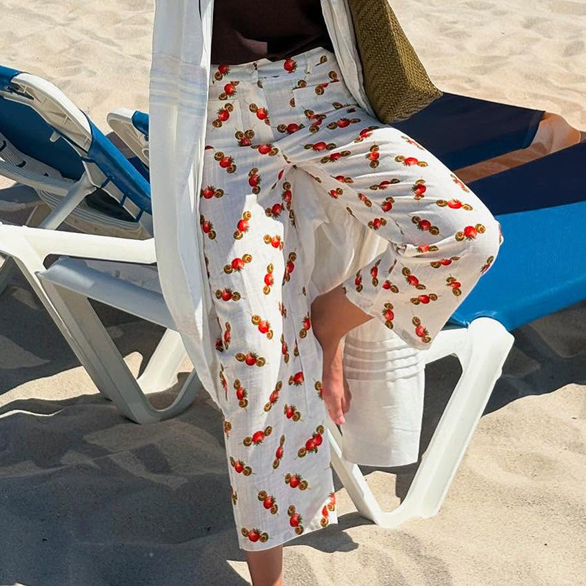 Women's Trousers – Relaxed Fit – Straight Legs – Breathable Fabric – Statement Print