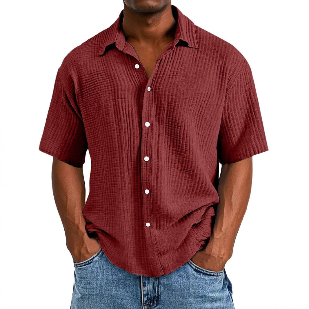 Men's Short Sleeve Shirt – Relaxed Fit – Breathable – Textured Fabric – Casual Style