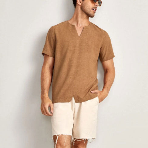 Men's T-shirt – Oversized Fit – V-Neck – Breathable – Short Sleeve – Casual Look