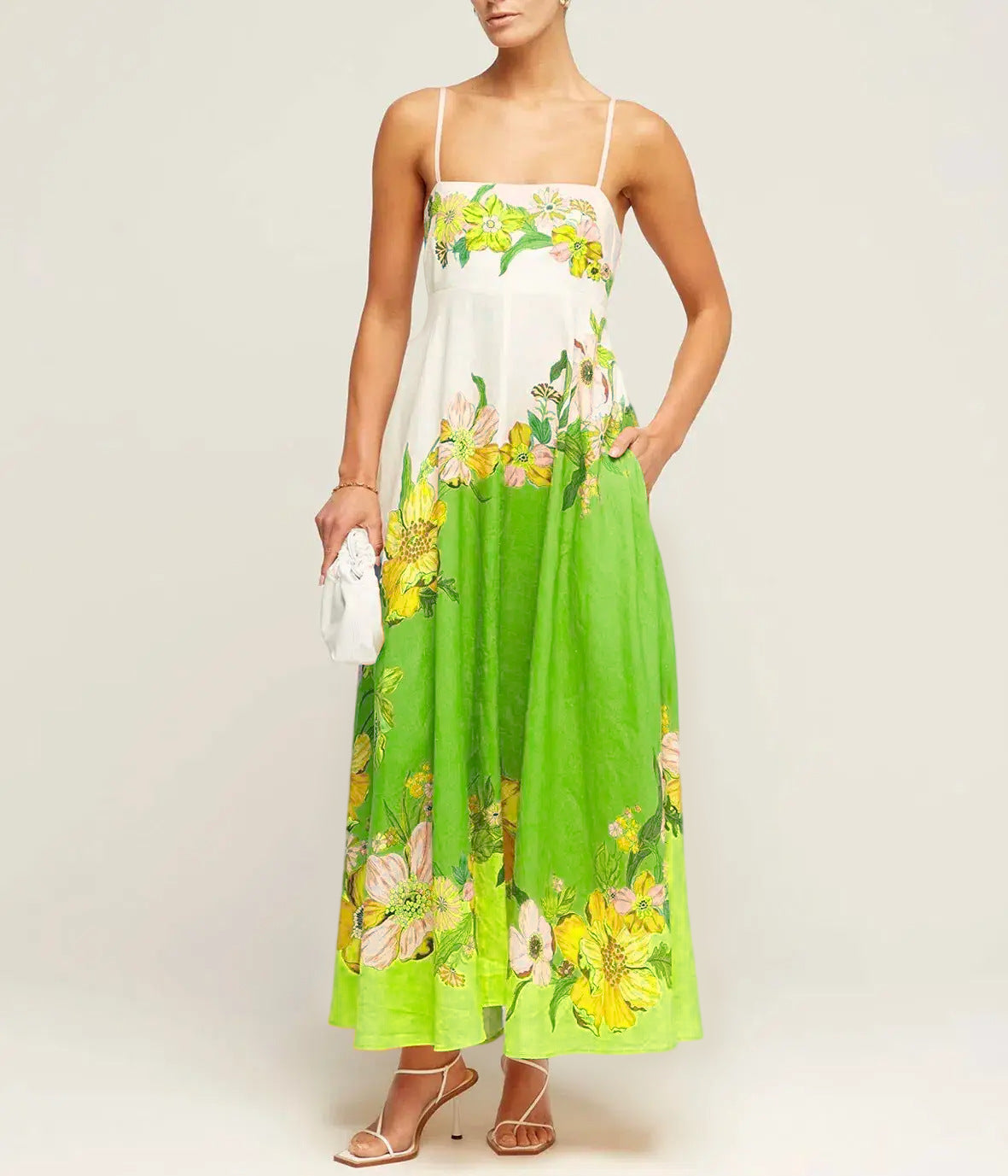 Ladies midi dress – A-line fit – Smocked bodice – Spaghetti straps – Airy cotton