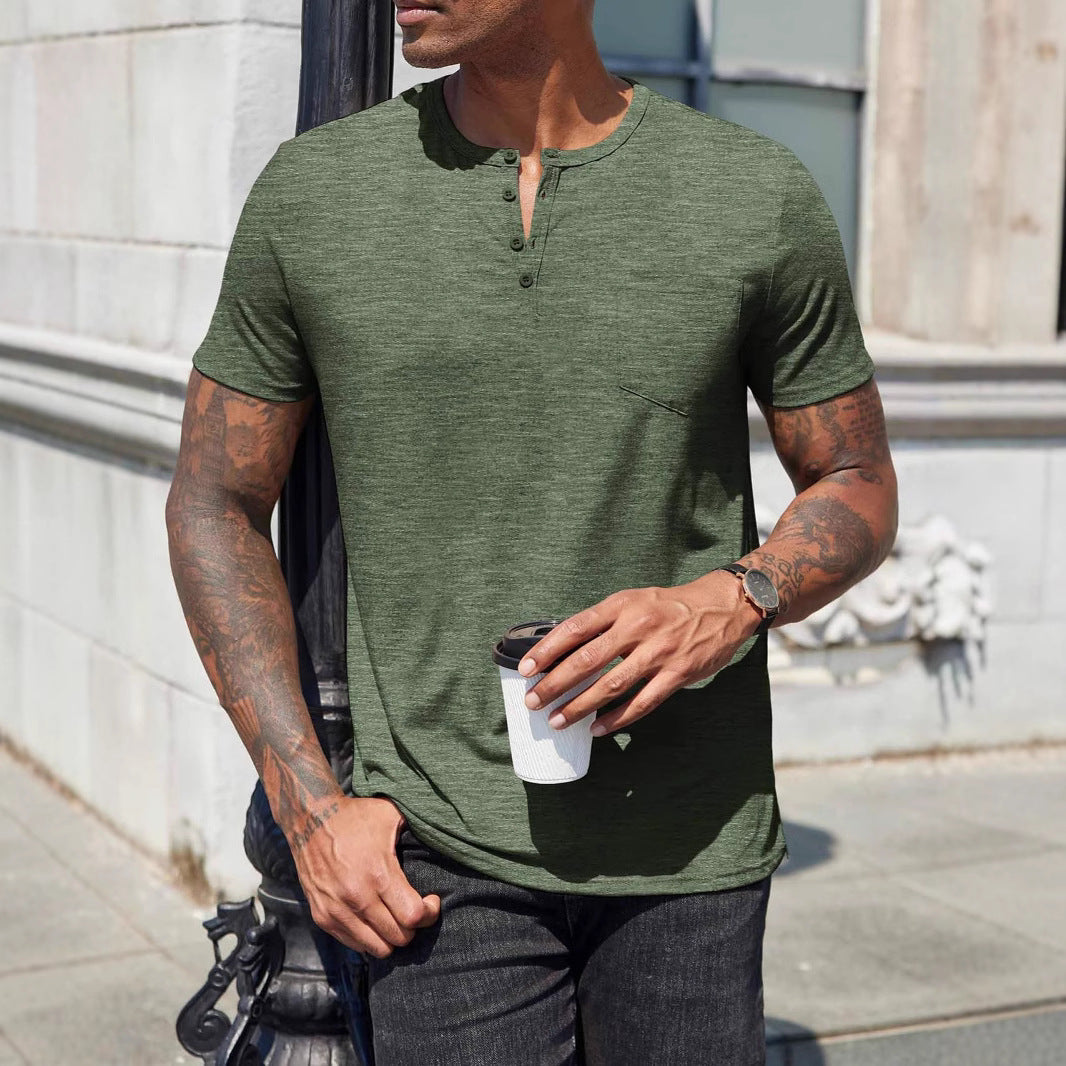 Men's Henley T-shirt – Slim Fit – Breathable Comfort – Short Sleeves – Chest Pocket