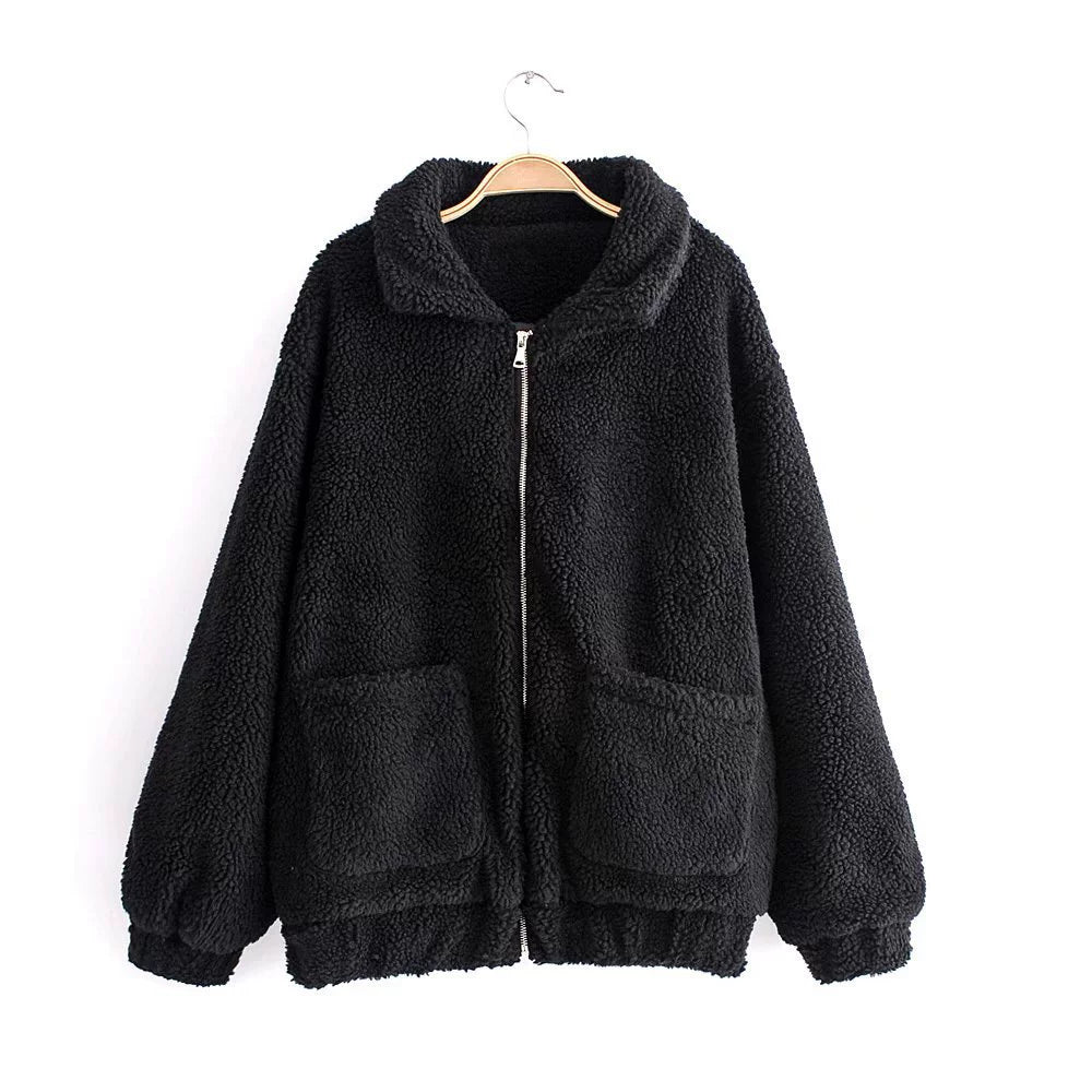 Women's Teddy Coat – Oversized Fit – Soft Fleece – Zipper Closure – Casual Look