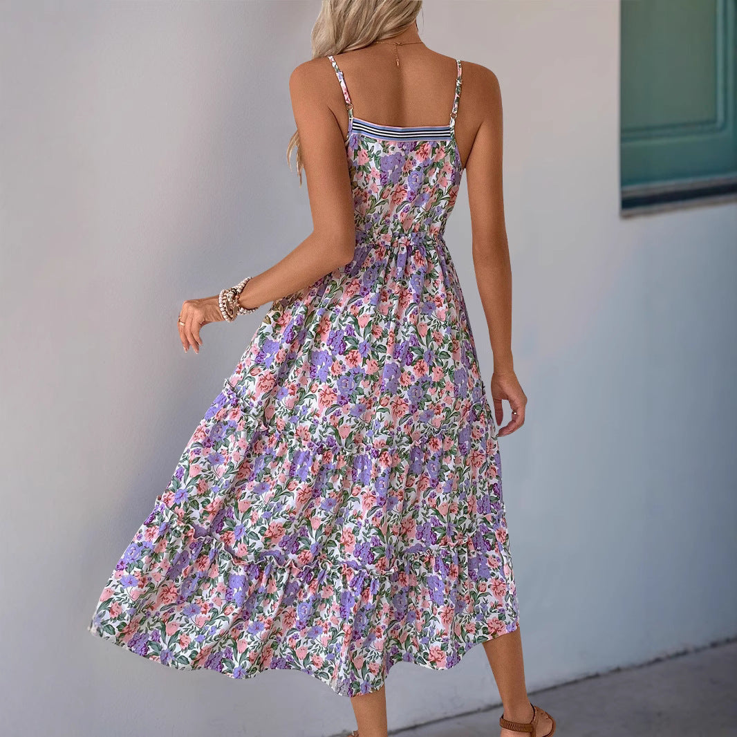 Ladies Dress – Fit and Flare – Floral Print – Ruffled Hem – Adjustable Waist