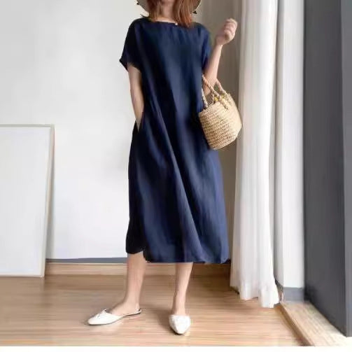 Ladies midi dress – Loose fit – Breathable material – Short sleeve – Casual style