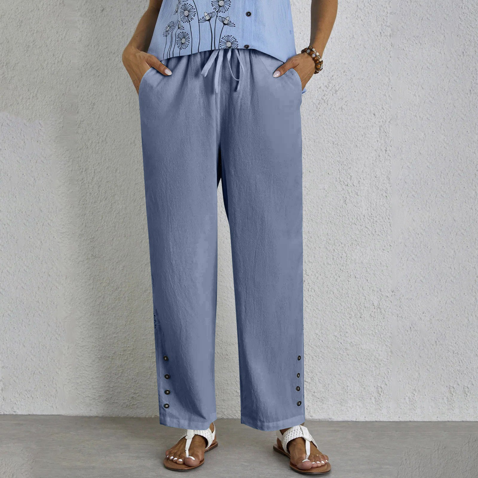 Ladies Pants – Relaxed Fit – Straight Legs – Breathable – Drawstring Waist – Full Length