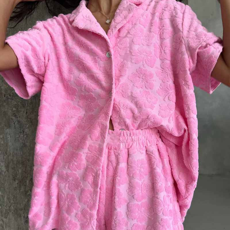 Ladies Pyjama Set – Relaxed Fit – Button-Closure Shirt – Elastic Shorts – Soft Knit
