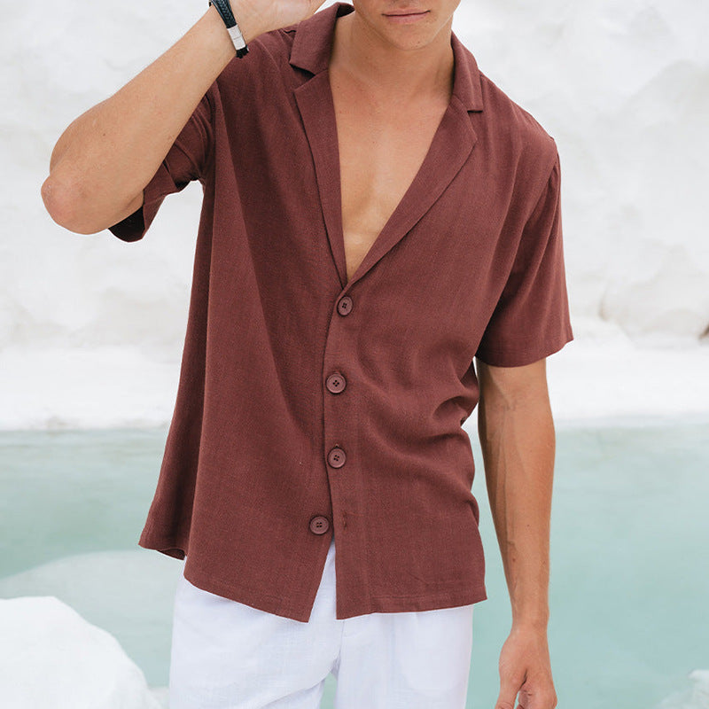 Men's Shirt – Relaxed Fit – Deep V-Neck – Short Sleeve – Breathable Material