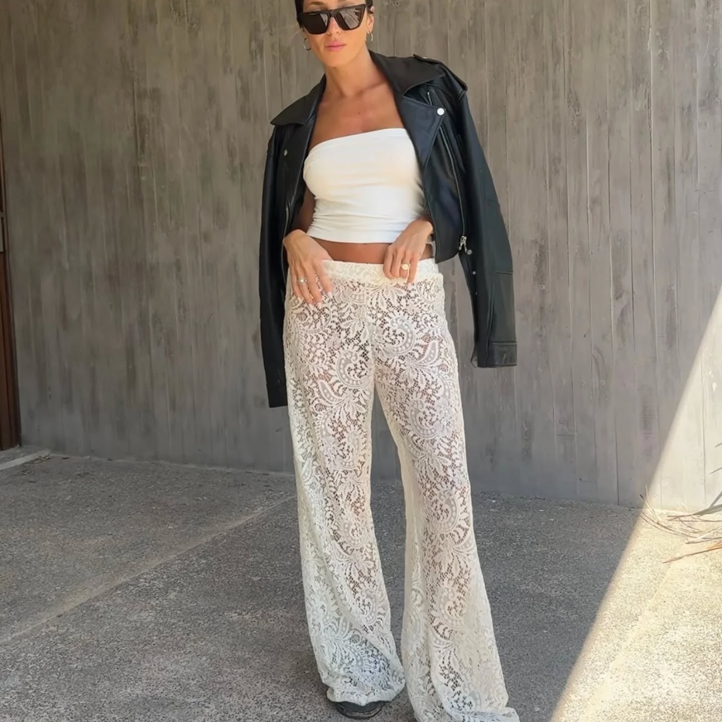 Women's Pants Wide Legs – Elegant Fit – Lace Texture – Semi Transparent – Full Length