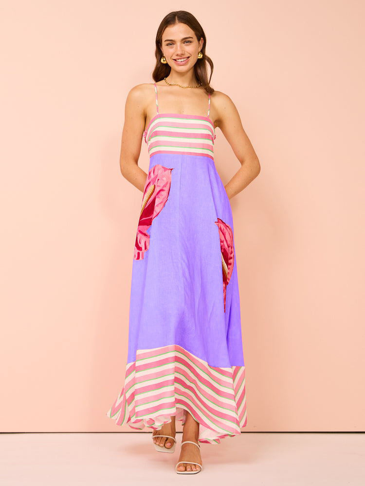 Ladies midi dress – A-line fit – Smocked bodice – Spaghetti straps – Airy cotton