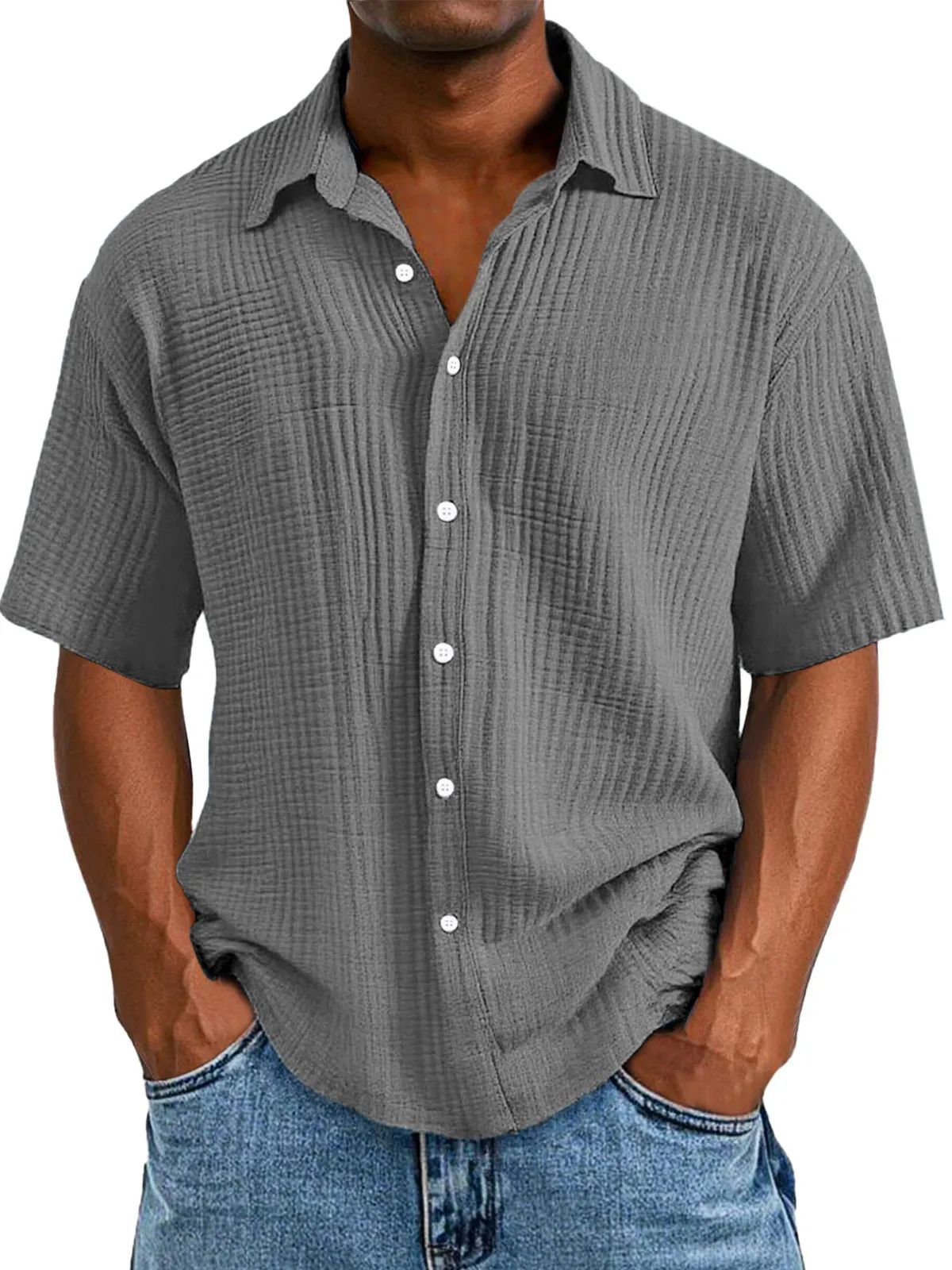 Men's Short Sleeve Shirt – Relaxed Fit – Breathable – Textured Fabric – Casual Style