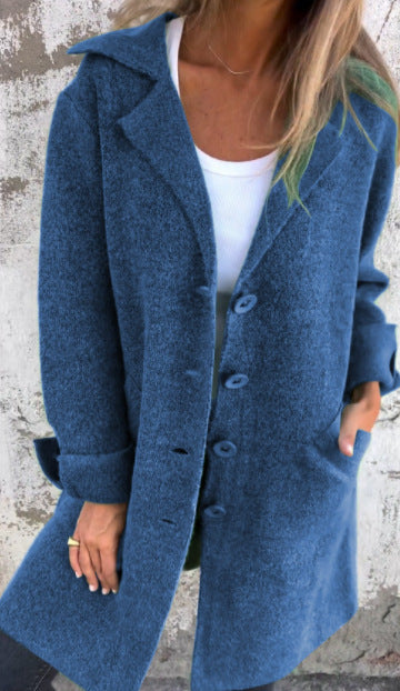 Women's Mid-Length Coat – Relaxed Fit – Wool Look – Notched Lapel – Single Row Button Closure