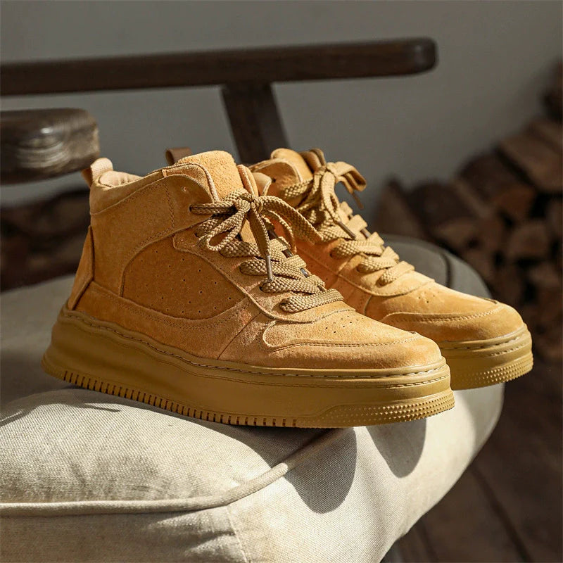 Men's lace-up boots – Suede look – Sturdy sole – Ankle padding – Panel design