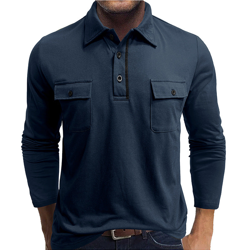 Men's Polo Shirt – Regular Fit – Cotton Blend – Long Sleeve – Double Chest Pockets