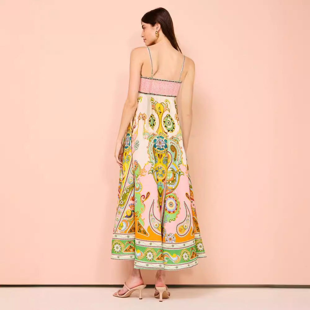 Ladies midi dress – A-line fit – Smocked bodice – Spaghetti straps – Airy cotton