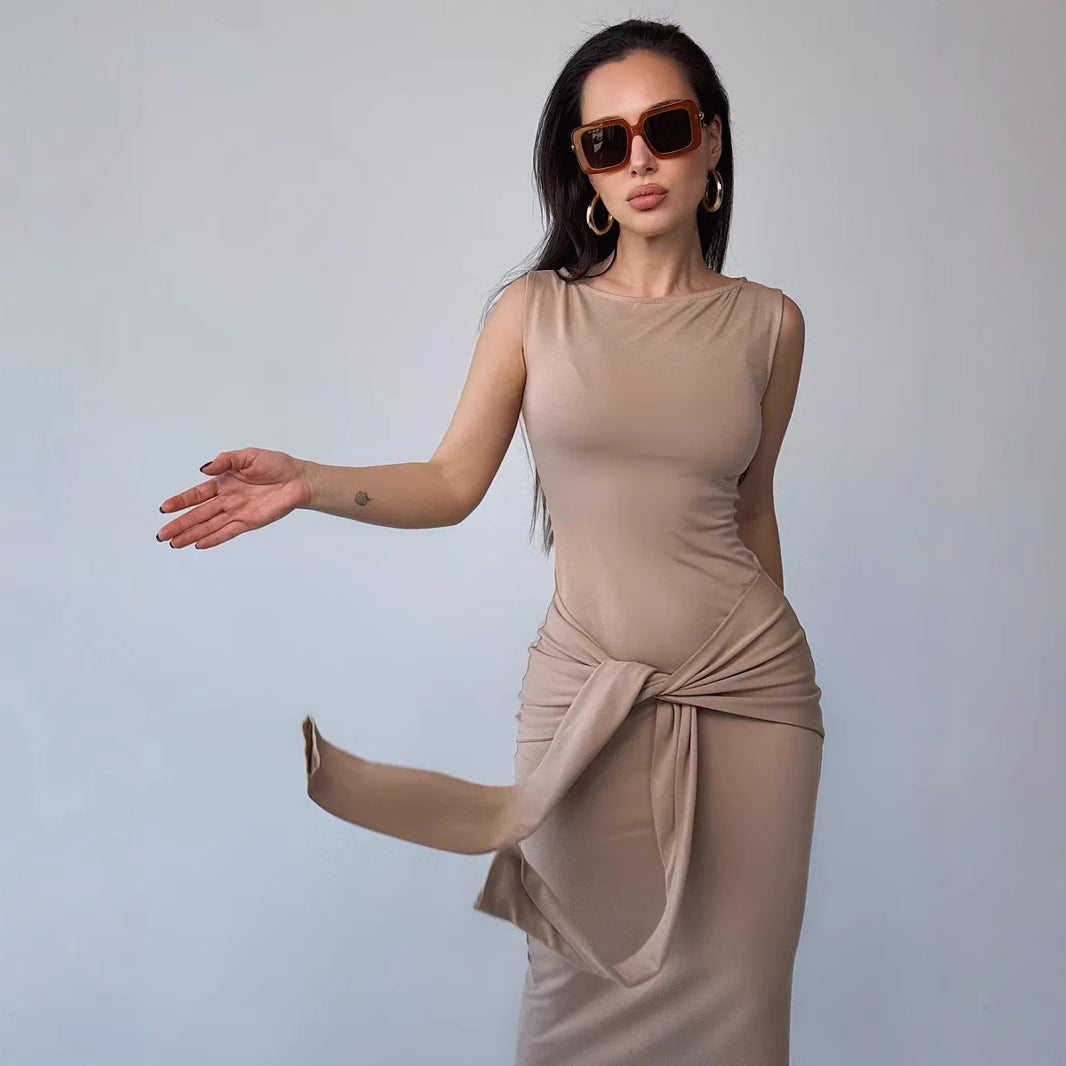 Ladies Bodycon Dress – Slim Fit – Sleeveless Maxi – Round Neck – Elegant Waistband