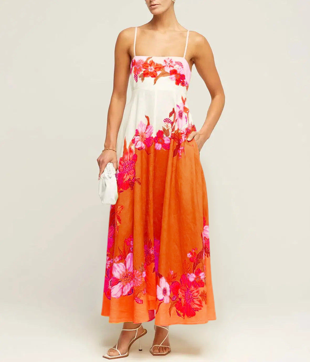 Ladies midi dress – A-line fit – Smocked bodice – Spaghetti straps – Airy cotton