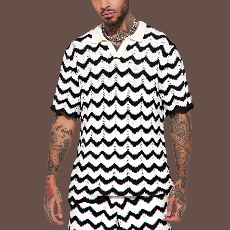 Men's polo shirt – Relaxed fit – Breathable eyelet pattern – Short sleeve casual style