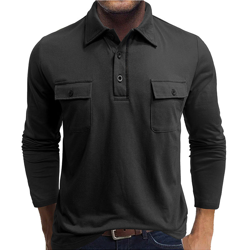 Men's Polo Shirt – Regular Fit – Cotton Blend – Long Sleeve – Double Chest Pockets