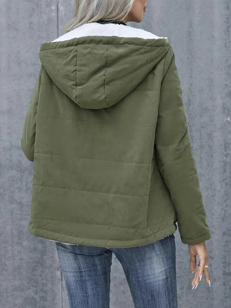 Women's Short Coat – Quilted – Regular Fit – Fleece Lining – Hood – Zipper Closure