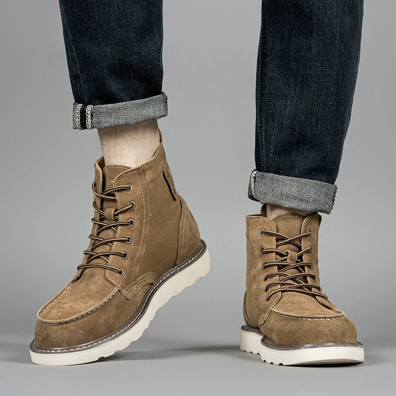Men's ankle boots – Moc-toe – Suede look – Lace-up closure – Sturdy sole