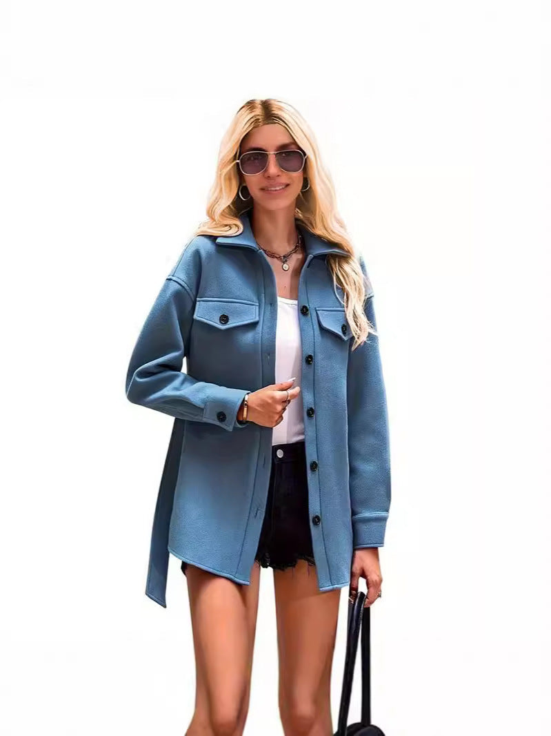 Women's Short Coat – Wool – Oversized Fit – Notched Collar – Button Closure With Belt