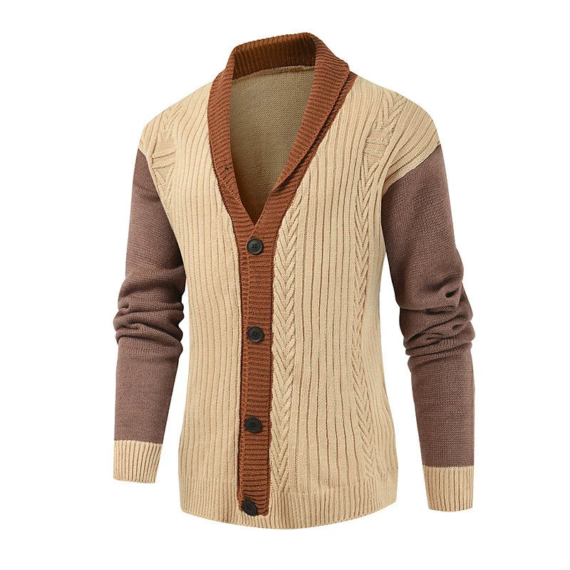 Men's Cardigan – Regular Fit – Wool – Shawl Collar – Cable Knit – Button Closure