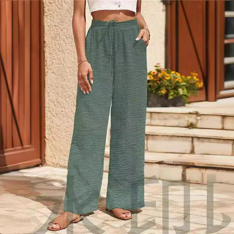 Women's Pants – Wide Legs – Relaxed Fit – Elastic Waist – Breathable Comfort