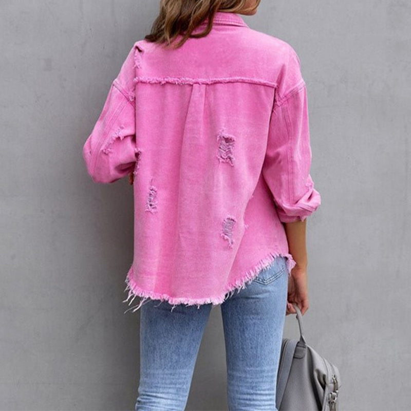 Dames Spijkerjas - Denim - Distressed Look - Met Knoopsluiting en Borstzakken
