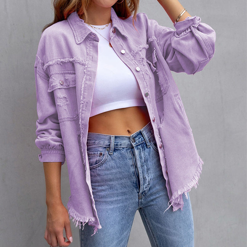 Dames Spijkerjas - Denim - Distressed Look - Met Knoopsluiting en Borstzakken