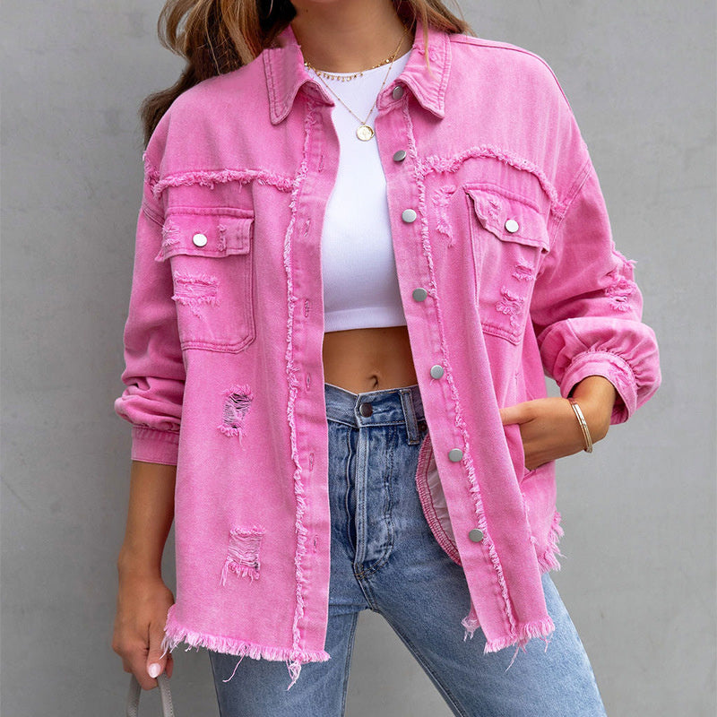 Dames Spijkerjas - Denim - Distressed Look - Met Knoopsluiting en Borstzakken