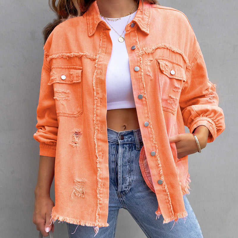 Dames Spijkerjas - Denim - Distressed Look - Met Knoopsluiting en Borstzakken