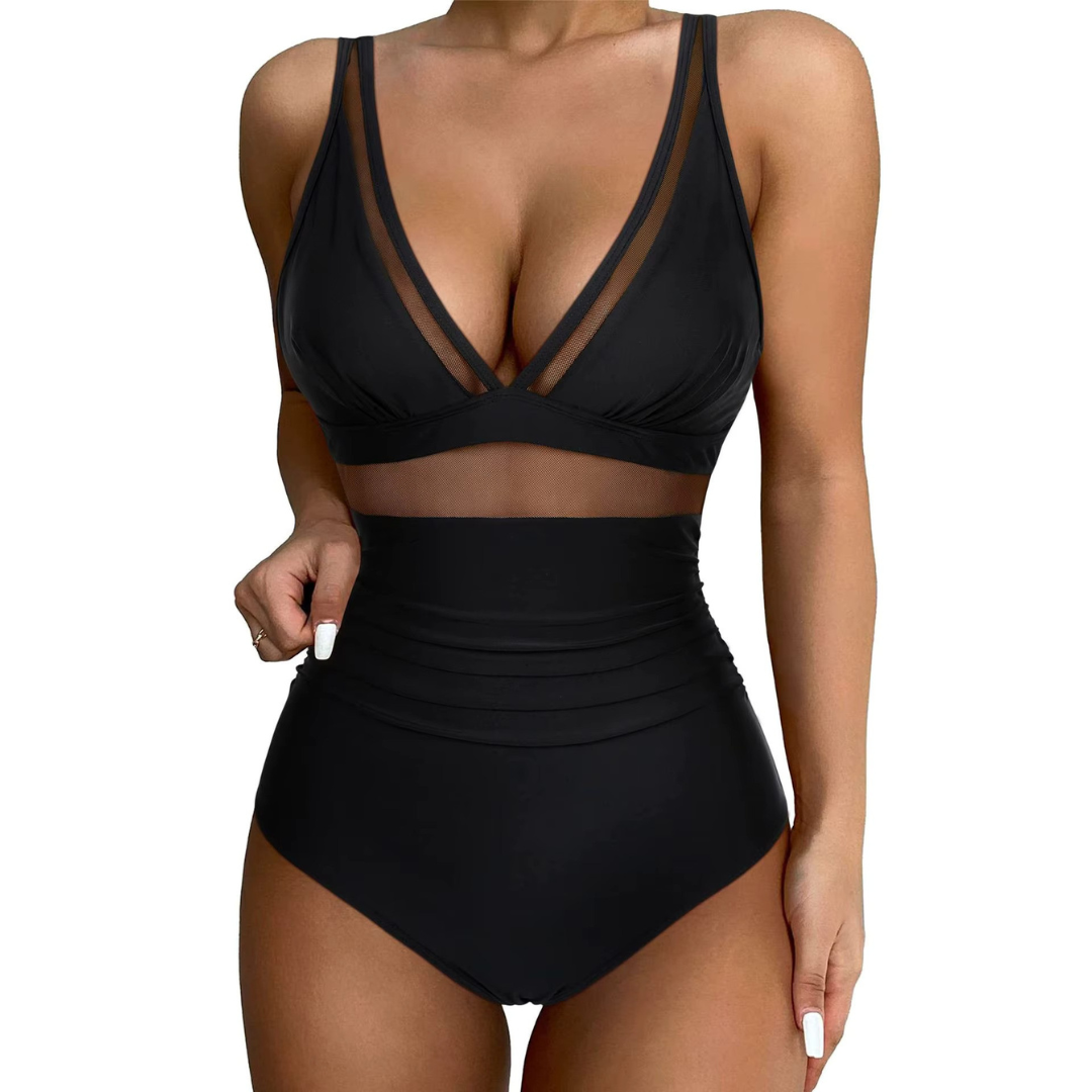 Dames Badpak - Shaping Effect - Mesh Inzet - Hoog Taillemodel - Diepe Halslijn