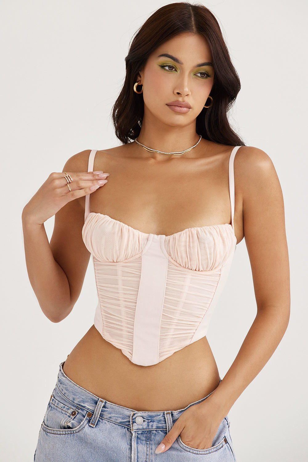 Peachy Gathered Korset met Romantische Details