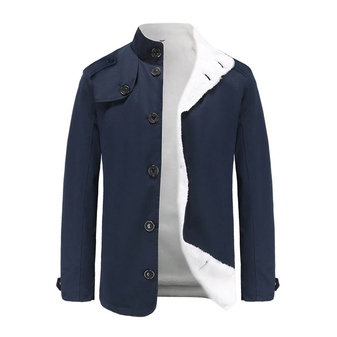Men's Jacket – Tailored Fit – Fleece Lining – High Collar – Buttons – Epaulettes