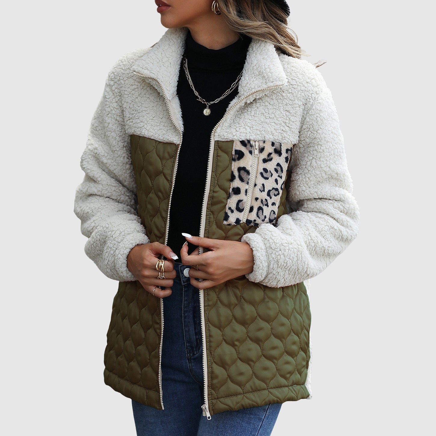 Grace Quilted Jacket | Leopard Print Patch Pocket Jacket