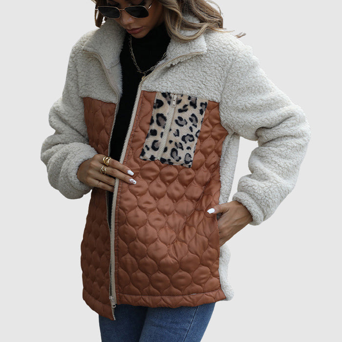 Grace Quilted Jacket | Leopard Print Patch Pocket Jacket