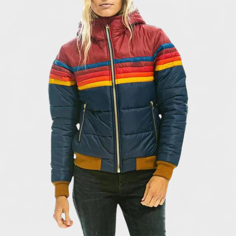 Isla Colorblock Hooded Puffer Jacket | Quilted Ribbed Jacket