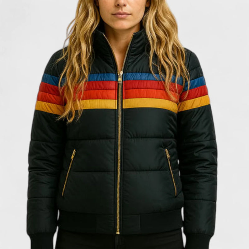 Isla Colorblock Hooded Puffer Jacket | Quilted Ribbed Jacket