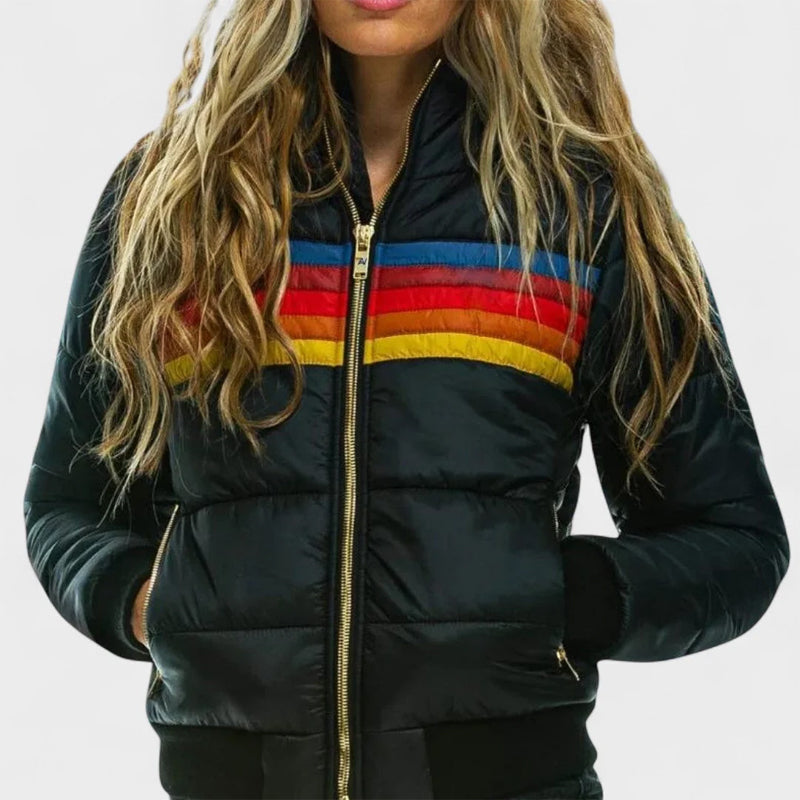 Isla Colorblock Hooded Puffer Jacket | Quilted Ribbed Jacket